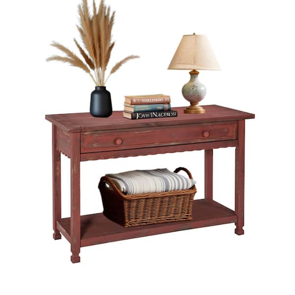 Alaterre Furniture Country Cottage 42 in. Red Rectangle Wood Console Table with Drawer
