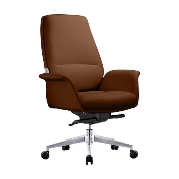 Leisuremod Summit Mid-Century Modern Faux Leather Conference Office Chair with Swivel and Tilt (Dark Brown)