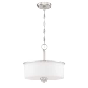 Bolden 13 in. 2-Light Brushed Nickel Convertible Semi-Flush Mount with Frost White Glass Shade and No Bulbs Included