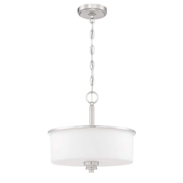 CRAFTMADE Bolden 13 in. 2-Light Brushed Nickel Convertible Semi-Flush Mount with Frost White Glass Shade and No Bulbs Included