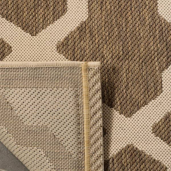 Courtyard Brown/Bone 8 ft. x 8 ft. Round Geometric Indoor/Outdoor Patio  Area Rug