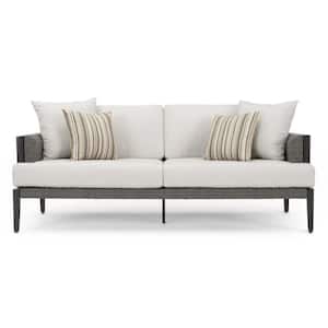 Vistano Grey Wicker Outdoor 76 in. Couch with Canvas Flax Sunbrella Cushions