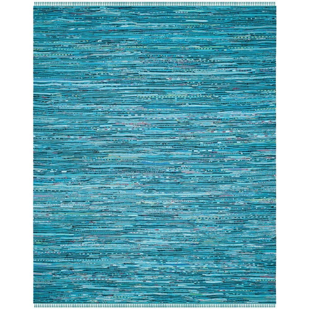SAFAVIEH Rag Rug Turquoise/Multi 5 ft. x 7 ft. Striped Area Rug RAR125C ...