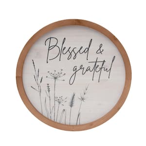 Farmhouse Blessed and Grateful Round Wood Wall Decorative Sign
