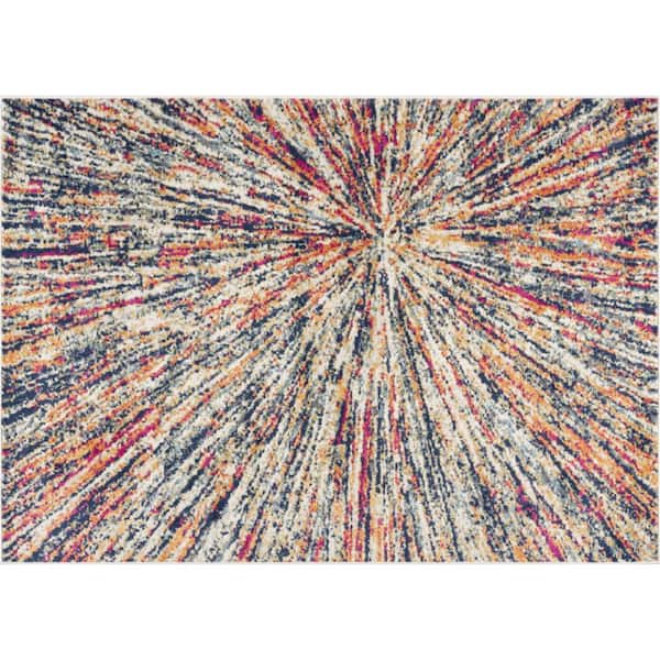 2 ft. x 3 ft. Ivory Blue and Orange Abstract Washable Non Skid Area Rug