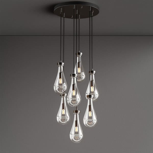 7-Light Black Modern Glass Raindrop Chandelier for Living Room, Kitchen Island with no bulbs included