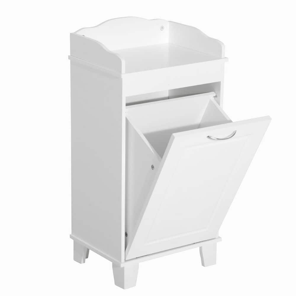 15.75 in. W x 11.75 in. D x 31 in. H White MDF Freestanding Linen Cabinet with Tilt Out Laundry Hamper and Handle