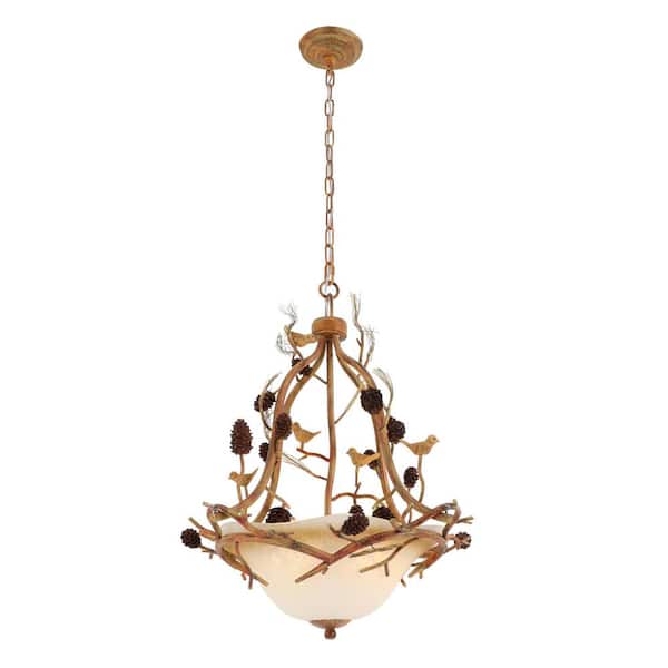 OUKANING 3-Light Light Brown Retro Rustic Branch Chandelier for Dining Areas with Adjustable Height, No Bulbs Included