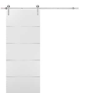 0020 18 in. x 80 in. Flush White Finished Wood Barn Door Slab with Hardware Kit Stainless