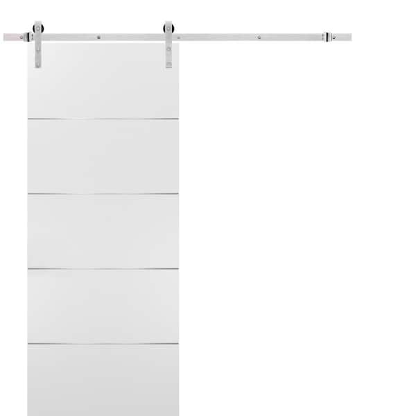 Sartodoors 0020 56 in. x 96 in. Flush White Finished Wood Barn Door Slab with Hardware Kit Stainless