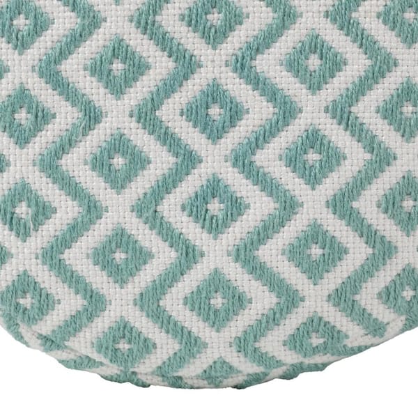 Osbourne Teal/Ivory Chevron Polyester 16 in. x 16 in. x 16 in. Cylinder Indoor/Outdoor Pouf