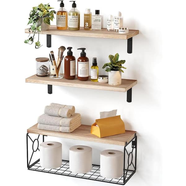 Cubilan 16.5 in. W x 6 in. D Natural Decorative Wall Shelf, Bathroom Shelves, Set of 3