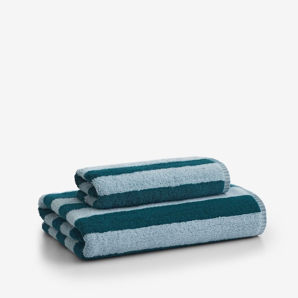 Company Cotton Reversible Stripe Teal Turkish Cotton Single Hand Towel