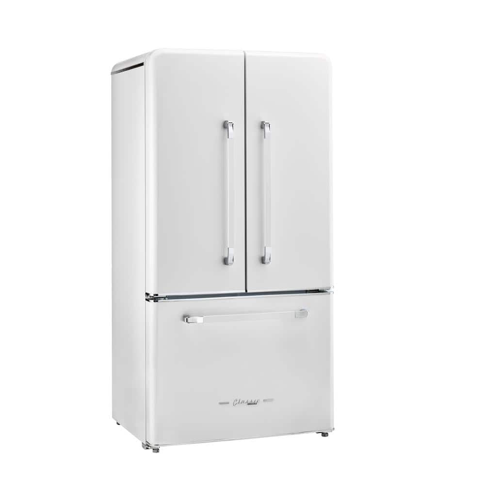 Marshmallow White Retro French Door Refrigerator with Ice Maker