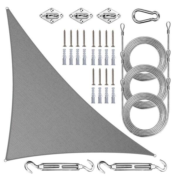 12 ft. x 12 ft. x 17 ft. Right Triangle Sun Shade Sail with Hardware Kit and Rope-Gray