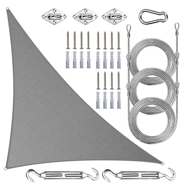 20 ft. x 20 ft. x 28.3 ft. Right Triangle Sun Shade Sail Canopy with Hardware Kit and Cable-Gray
