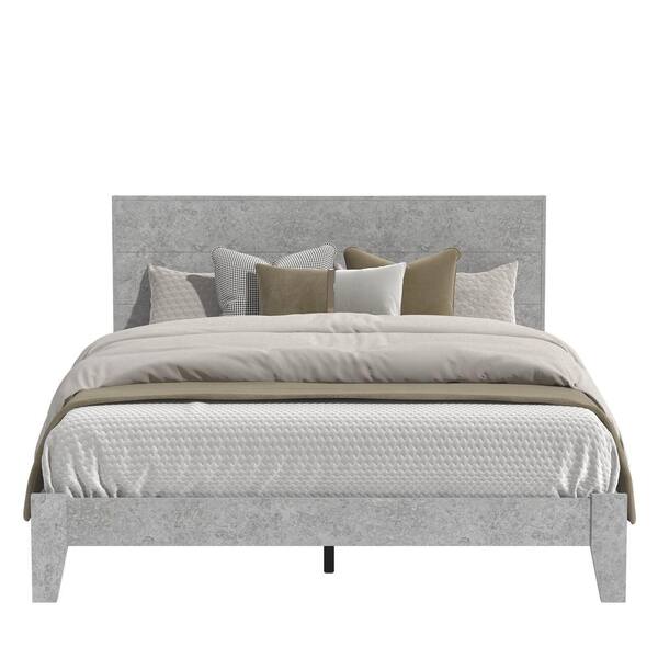 GALANO Layton Concrete Gray Wood Frame Queen Platform Bed with 