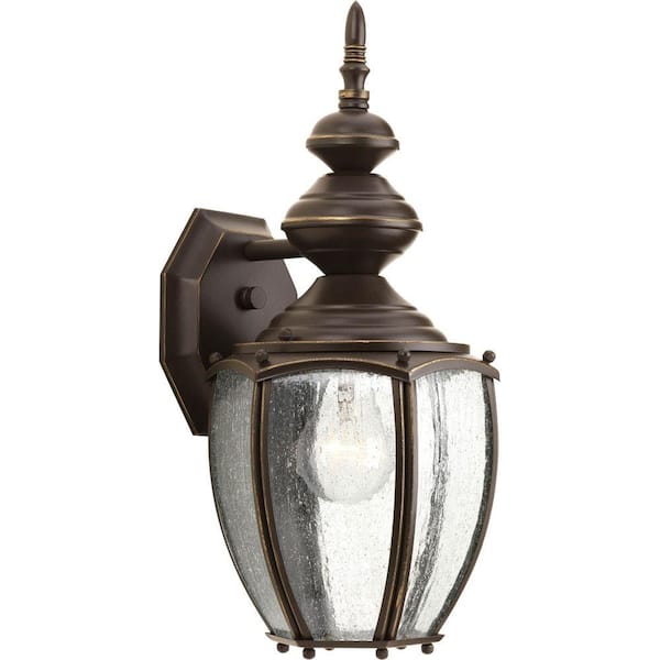 Roman Coach Collection 1-Light Antique Bronze Clear Seeded Glass Traditional Outdoor Medium Wall Lantern Light