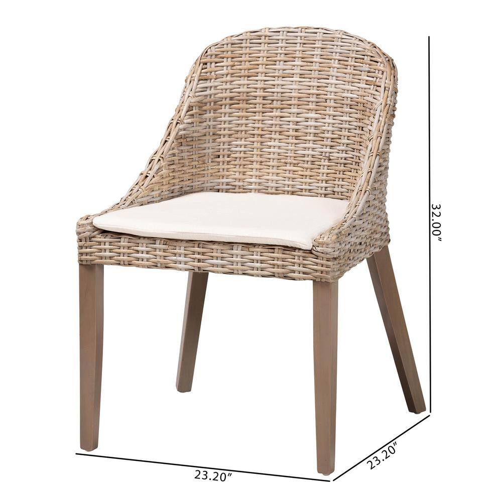 Lara Gray Rattan and Mahogany Wood Bohemian Dining Chair