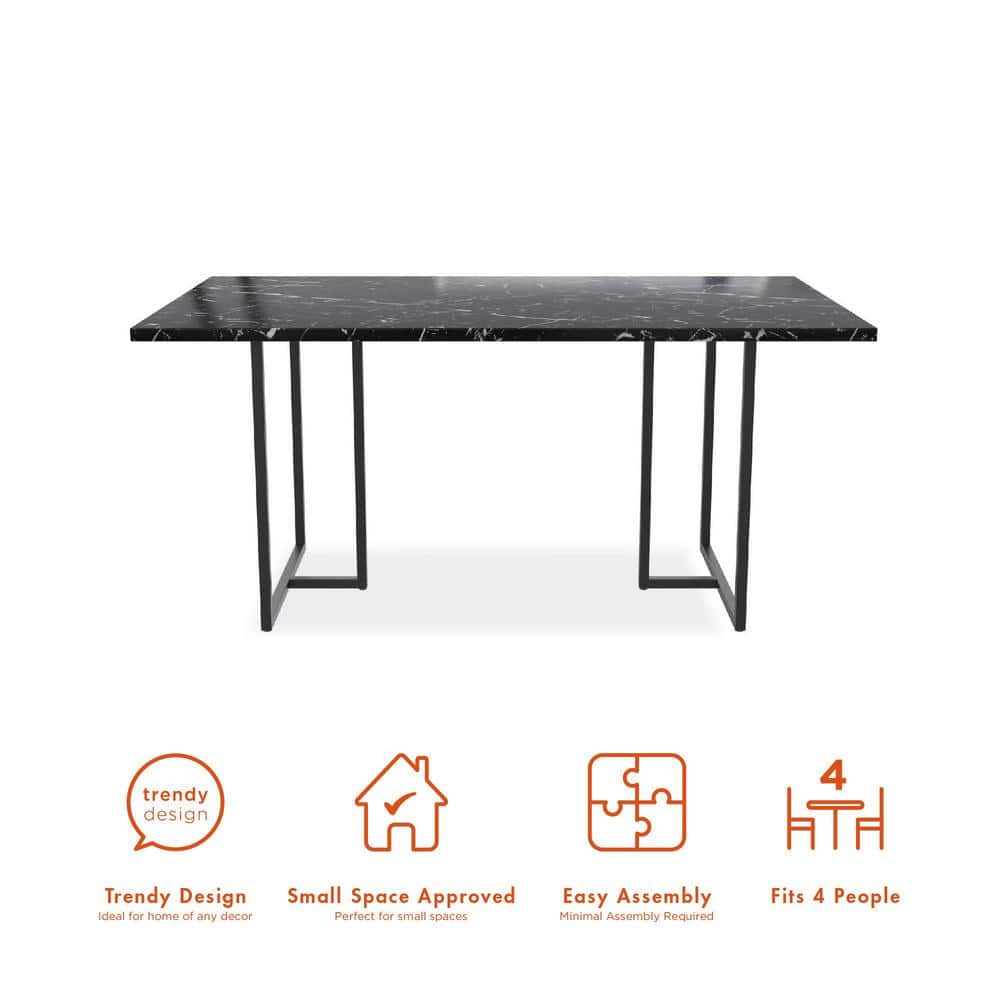 Astor 68" Black Faux Marble Dining Table with Metal Legs