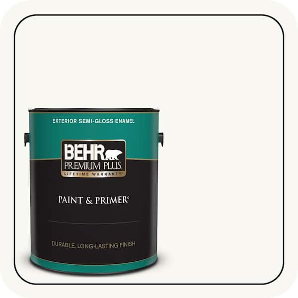BEHR PREMIUM PLUS 1 gal. Ultra Pure White Semi-Gloss Enamel Exterior Paint & Primer