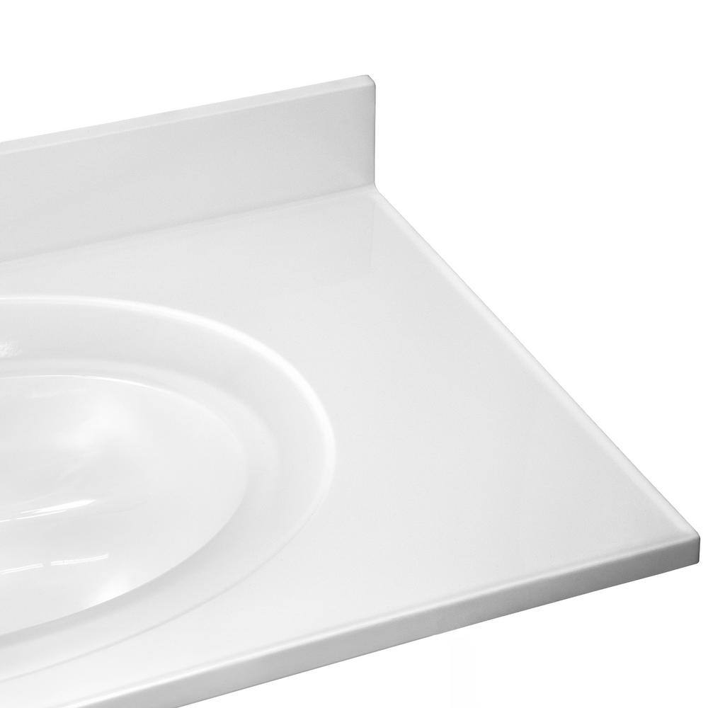 Solid White 37-Inch Cultured Marble Vanity Top with Integrated Sink