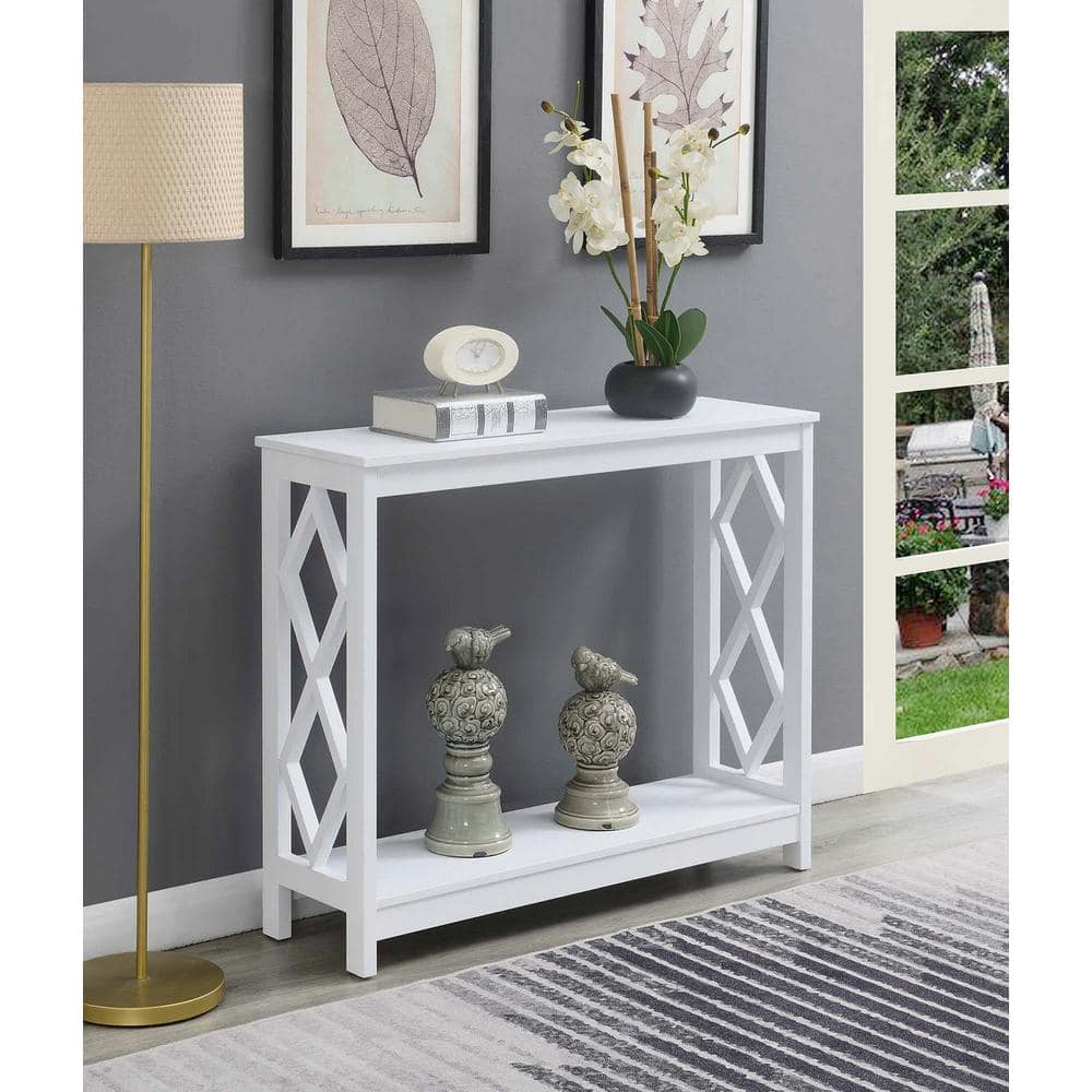 White Diamond Cut-Out Wood Console Table with Storage