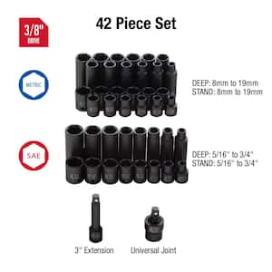 3/8 in. Drive SAE and Metric Master Impact Socket Set (42-Piece)