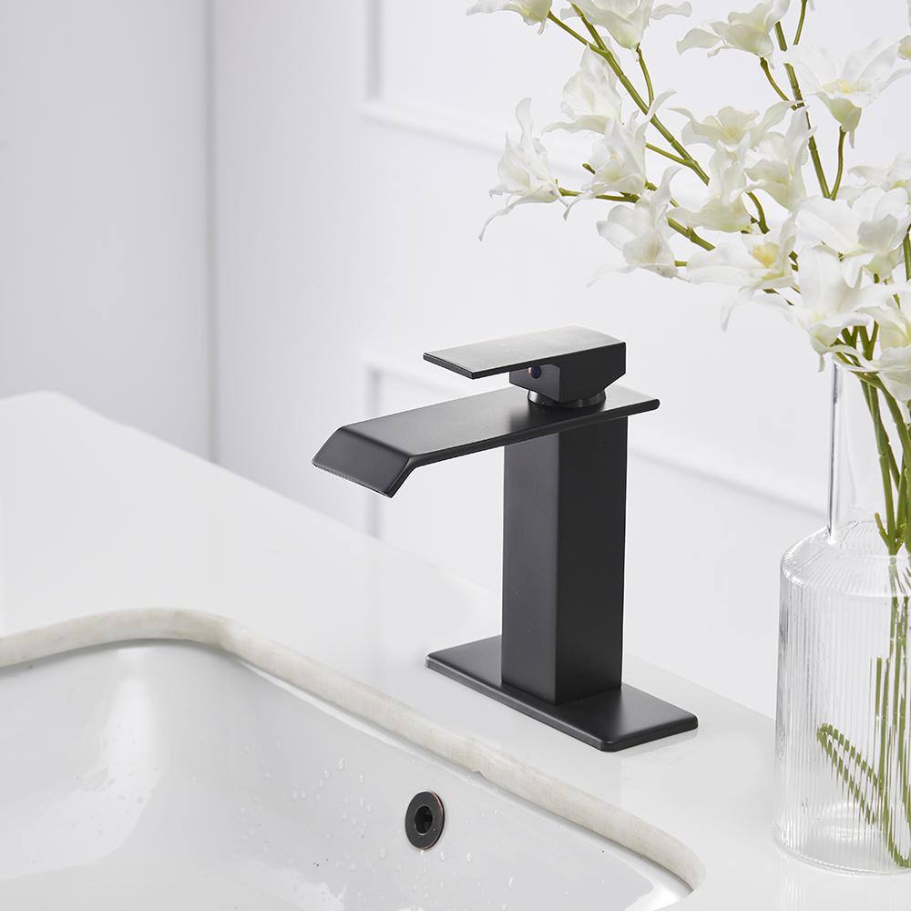 BWE Waterfall Single Handle Single Hole Low-Arc Bath Faucet Bathroom Drip-Free Vanity Sink Faucet