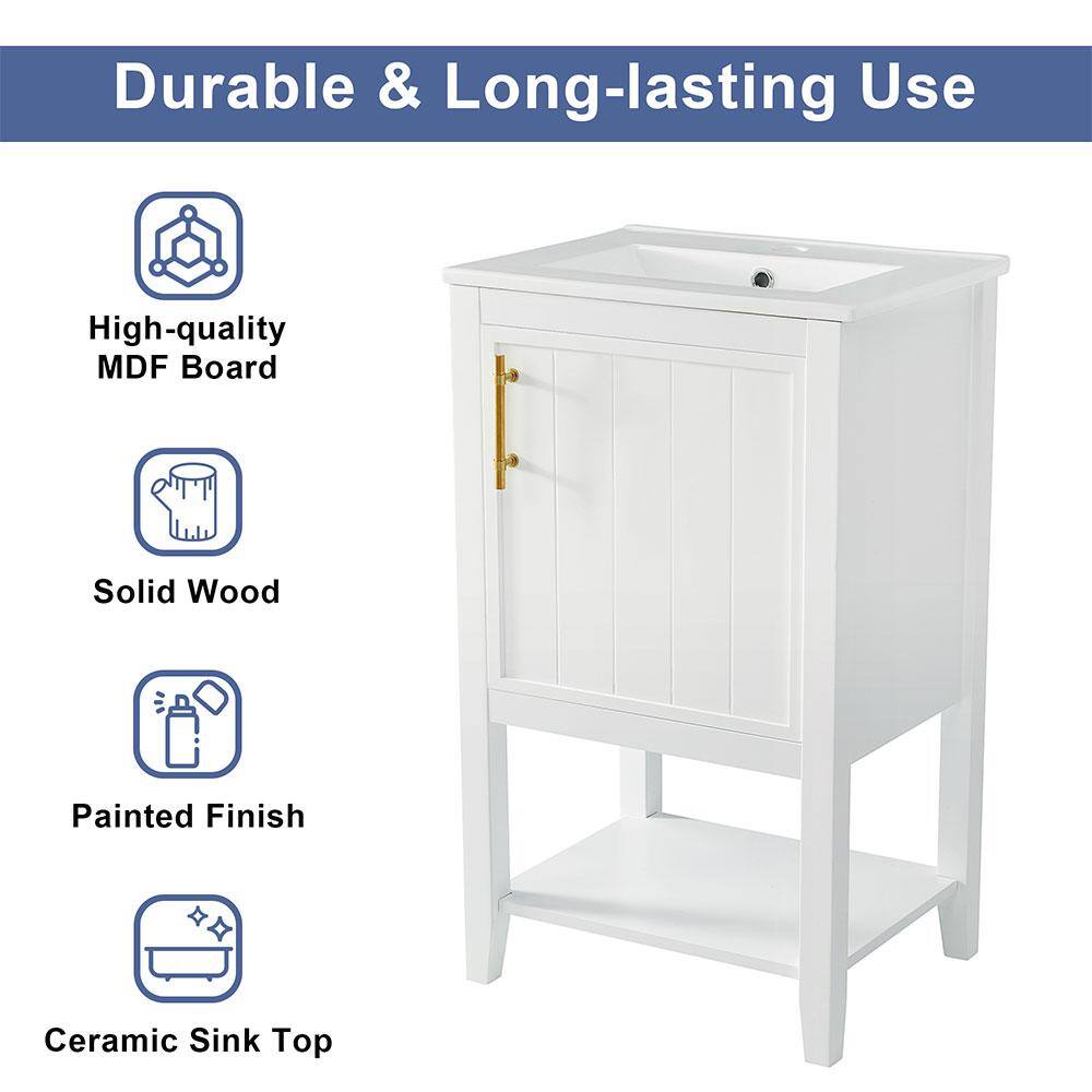 20 in. White Solid Wood Freestanding Bath Vanity with Ceramic Sink