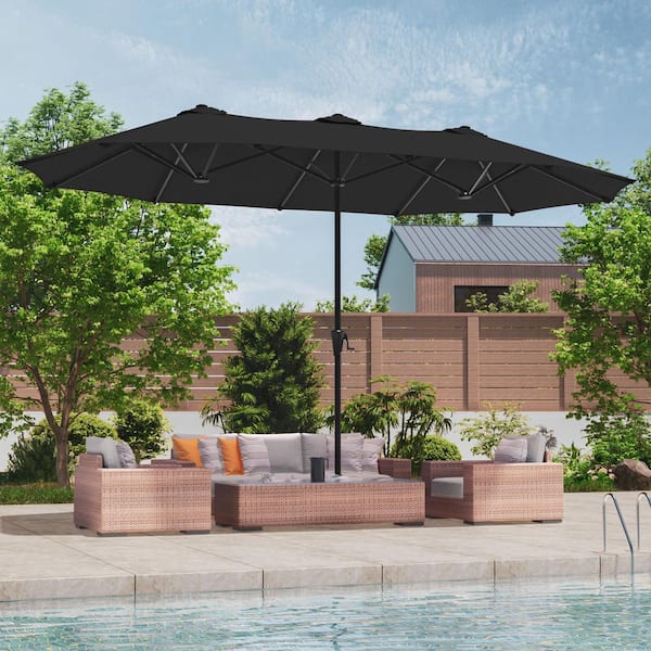 13 x 7.2 ft. Steel Double-Sided Outdoor Market Patio Umbrella with Crank in Black