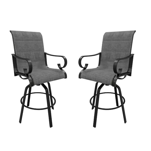 Aluminum Frame Outdoor Dining Chair 360° Swivel Chair Bar Stool with Blended Fabric Seat and Backrest (Set of 2)