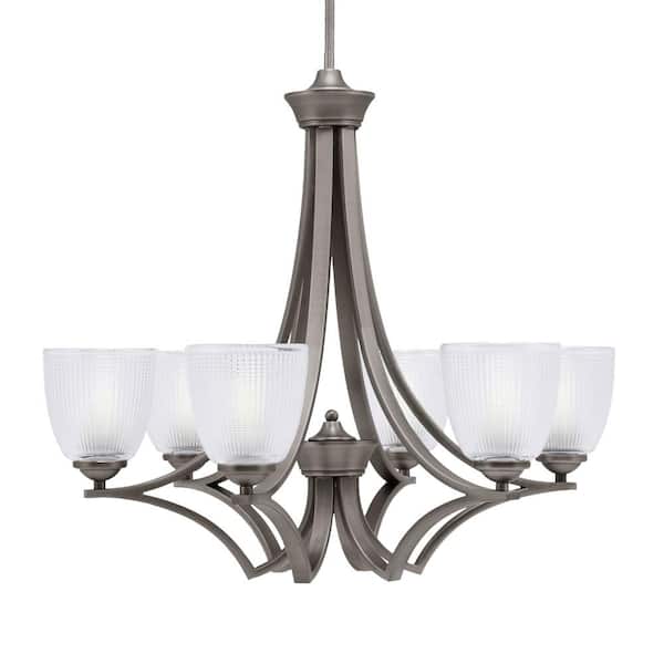 Unbranded Clevelend 6-Light Graphite Round Chandelier with 5 in. Clear Ribbed Glass Shades, No bulbs included