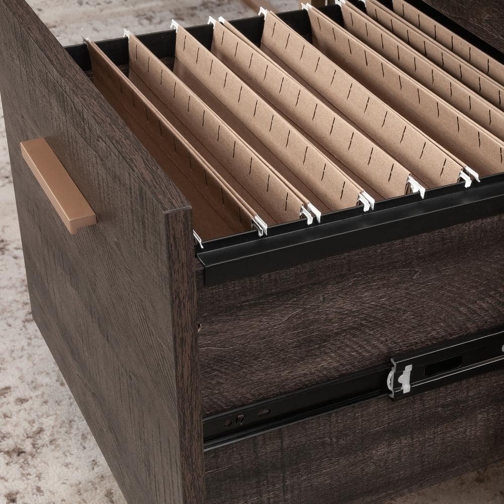 Blade Walnut L-Shaped Wood Corner Desk with Filing Cabinet