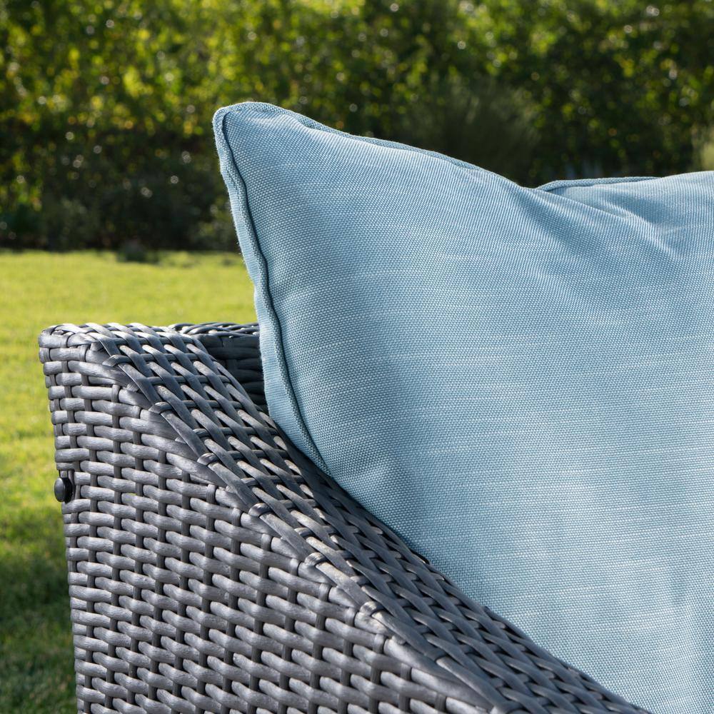 Charles Gray Wicker Outdoor Club Chairs with Teal Cushions (Set of 2)