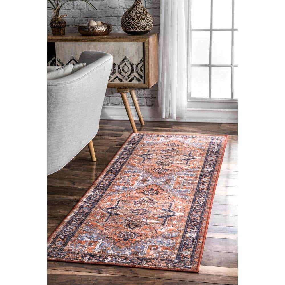 Sherita Rust and Ivory Oriental Synthetic Runner Rug