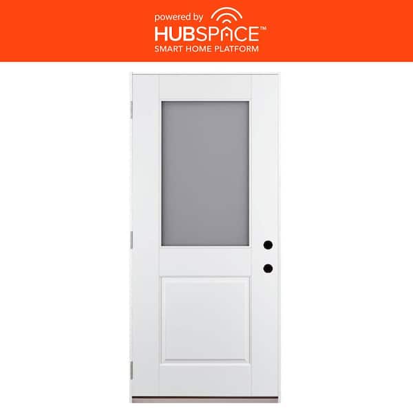 Feather River Doors Smart Glass 36 in. x 80 in. Right Hand Outswing Wind Borne 1/2-Lite Smooth Unfinished Fiberglass Prehung Front Door