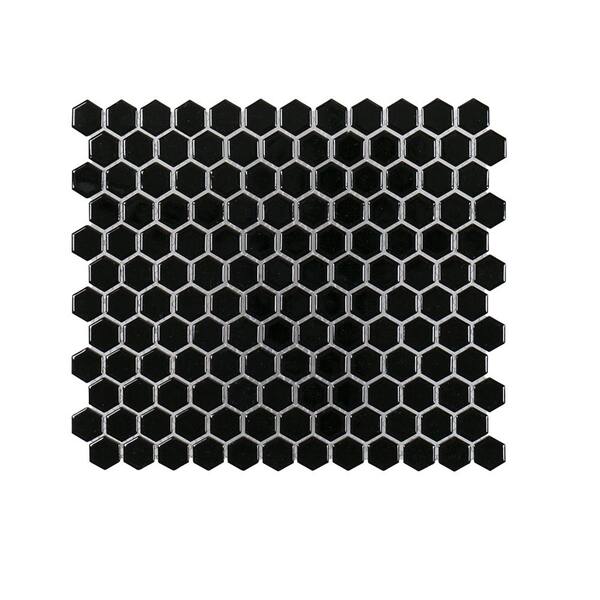 Jeffrey Court Black Out 10.125 in. x 11.625 in. Hexagon Glossy Porcelain Wall and Floor Mosaic Tile (0.817 sq. ft./Each)