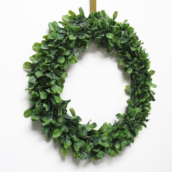16 in. Frosted Green Artificial Eucalyptus Leaf Foliage Greenery Wreath