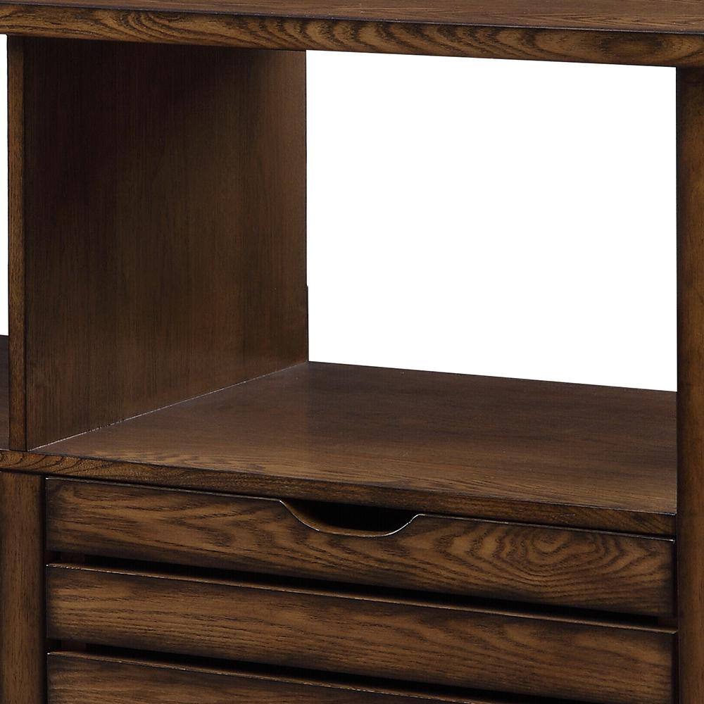 Brown Oak Slatted Front Sofa Table with Storage
