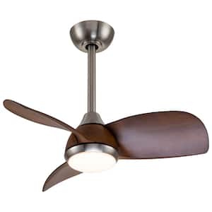 28 in. Color Changing 3000K 4000K 6000K LED Indoor Satin Nickel Ceiling Fan with Woodgrain Blades, Light Kit and Remote