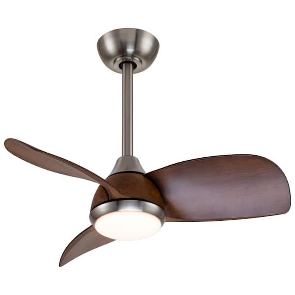C Cattleya 28 in. Color Changing 3000K 4000K 6000K LED Indoor Satin Nickel Ceiling Fan with Woodgrain Blades, Light Kit and Remote