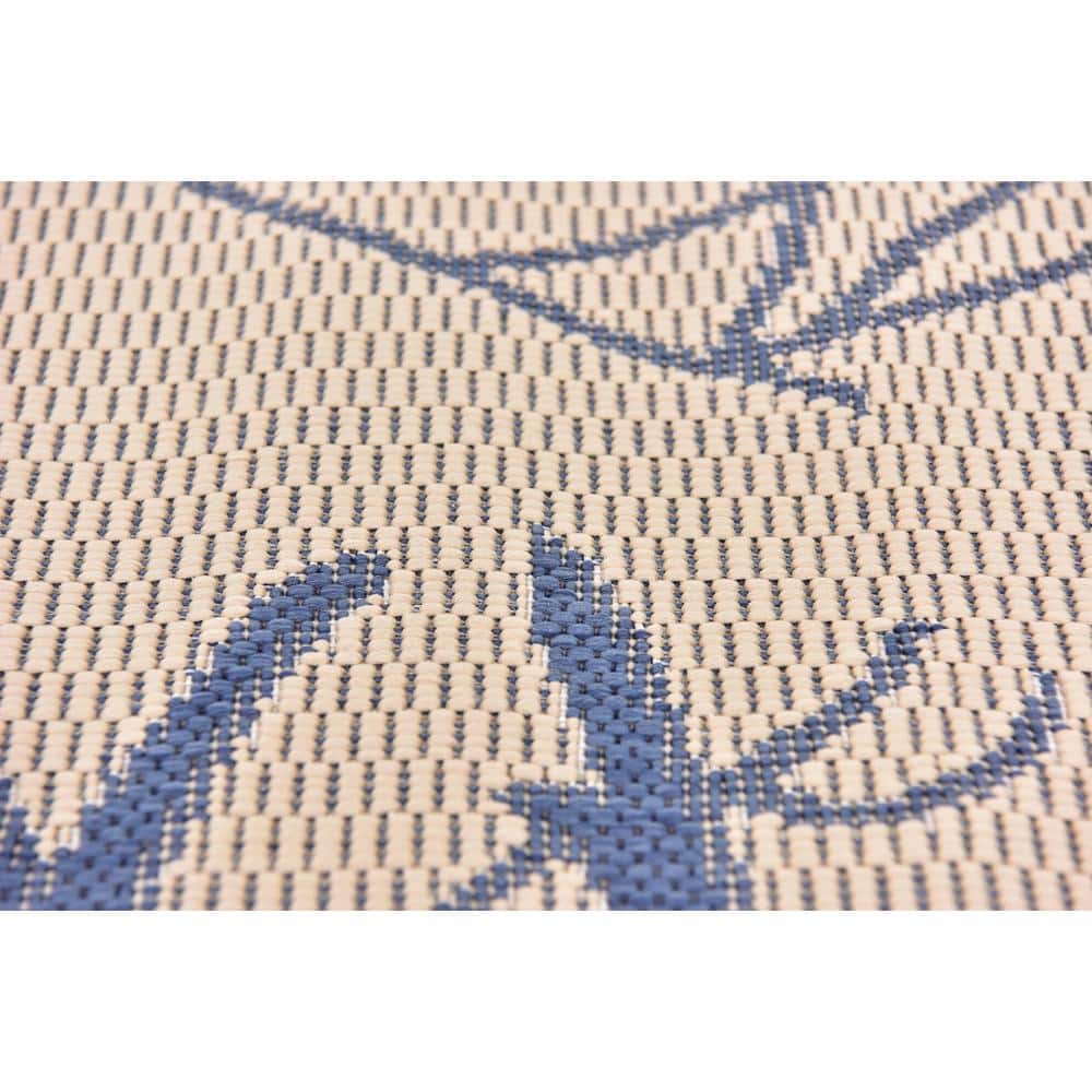 Easy-Care Beige & Blue Square Outdoor Rug - Stain-Resistant Synthetic