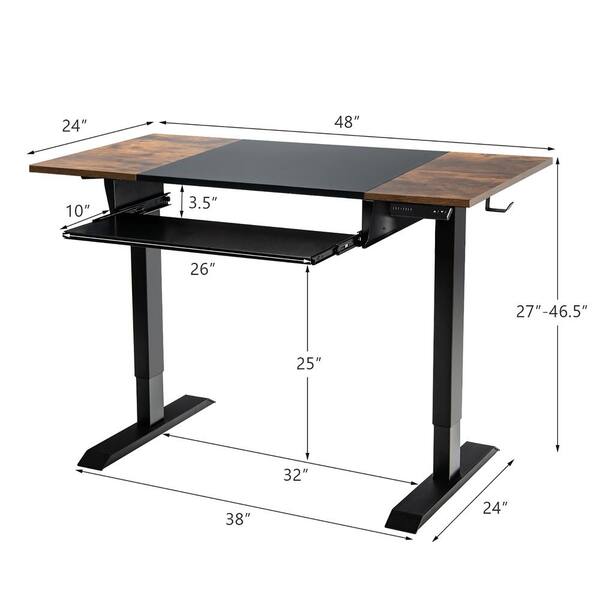 Rectangular Black Electric Wood Sit, Height Adjustable Electric Standing Desk With Keyboard Tray