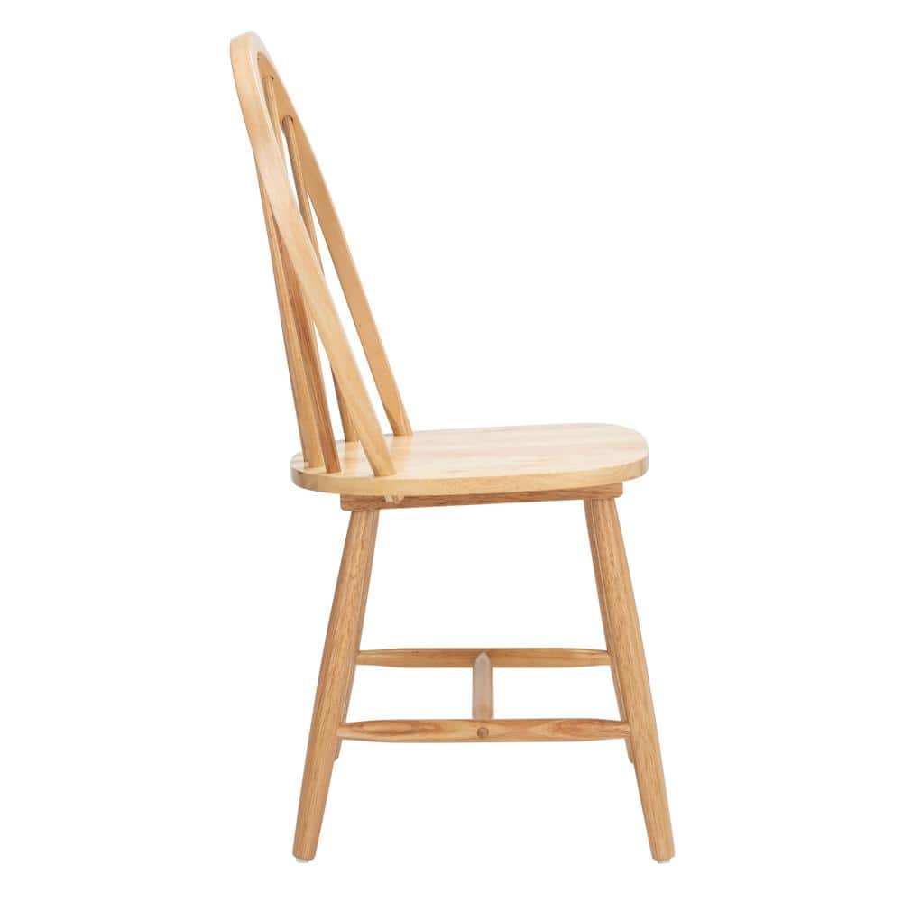 Natural Rubberwood High Slat Back Windsor Side Chair Set