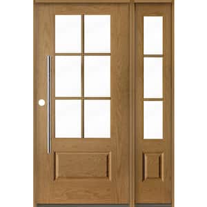 Faux Pivot 50 in. x 80 in. 6-Lite Right-Hand/Inswing Clear Glass Bourbon Stain Fiberglass Prehung Front Door w/RSL