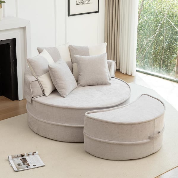 Luxury Collection Gray Chenille Upholstered Accent Arm Chair with 5-Pillows and Ottoman, (Set of 1)