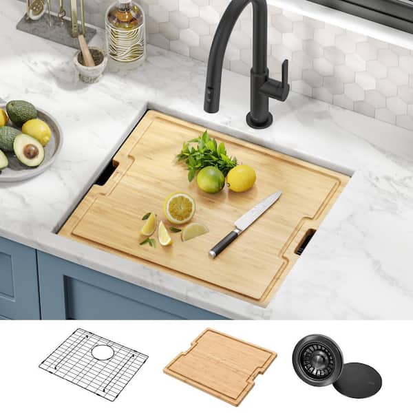 Kore 21 in. Undermount Single Bowl 16 Gauge Black Stainless Steel Kitchen Workstation Sink with Accessories
