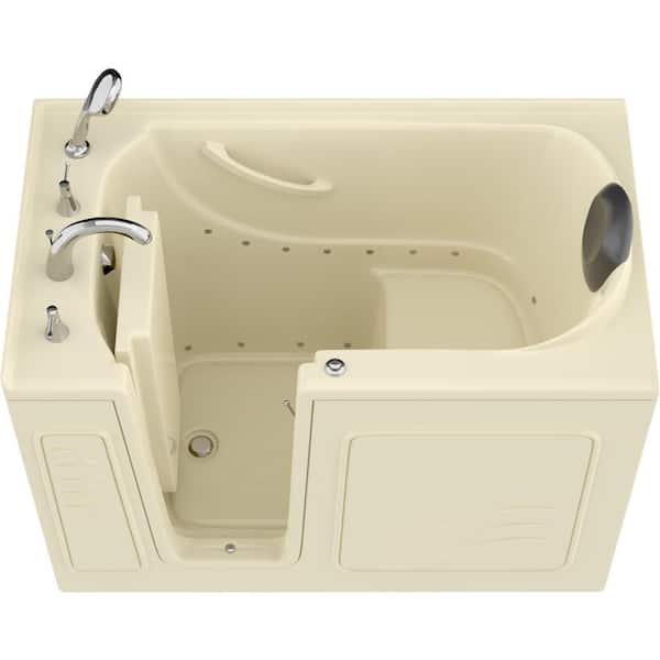Universal Tubs Safe Premier Series 30 in. L x 52 in. W Left Side Drain Air Jetted Bathtub in Biscuit with Fast Filling Faucet Set