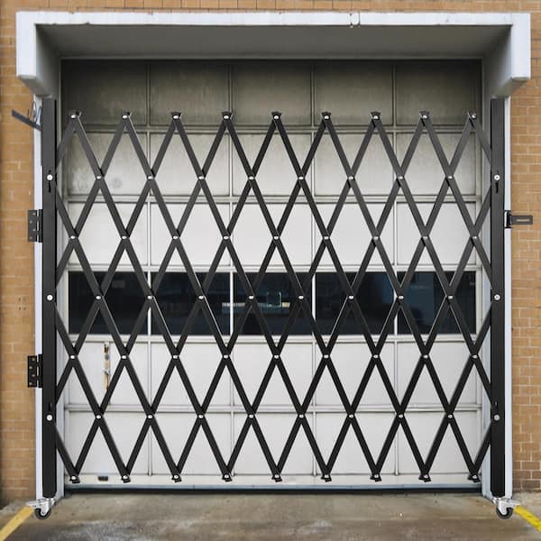 Single Folding Security Gate 85 in. H x 95 in. W Steel Fold Door Gate with Padlock Barricade Gate Garden Fence Black